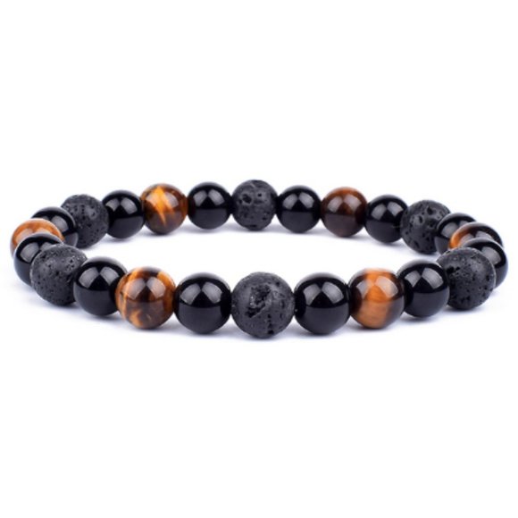 Triple Stone Bracelet,Power Bracelet,Lava,Onyx and Tiger Eye,3 Diff. Gem… - Picture 1 of 1